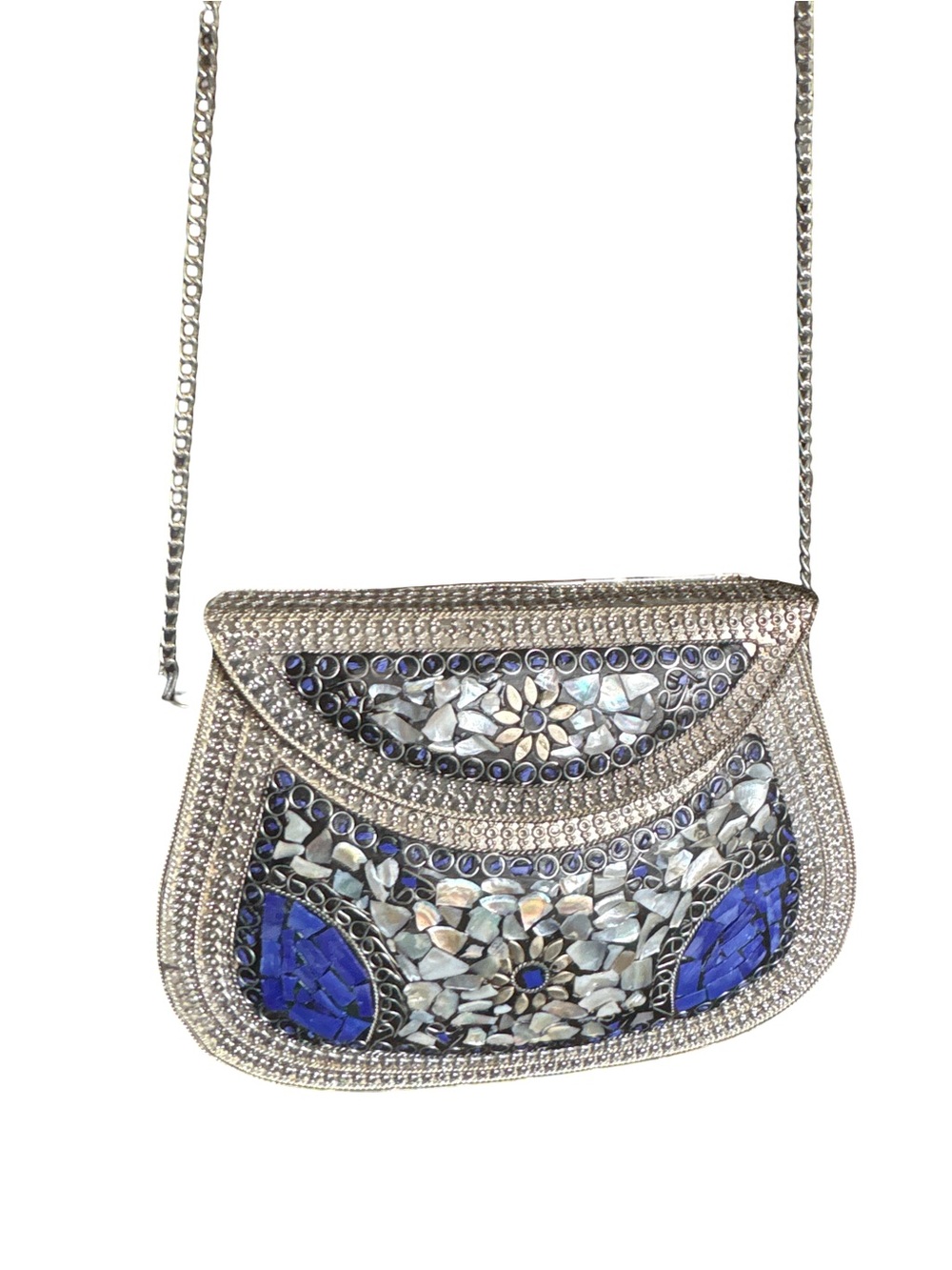 Mosaic Mother of Pearl, Silver and Blue Crossbody Bag - Picture 4 of 7